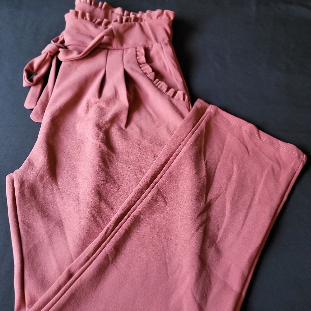 Womens Cosmic Beauty Pink Dress Pants Slacks Ruffle Waistband Size Medium EUC